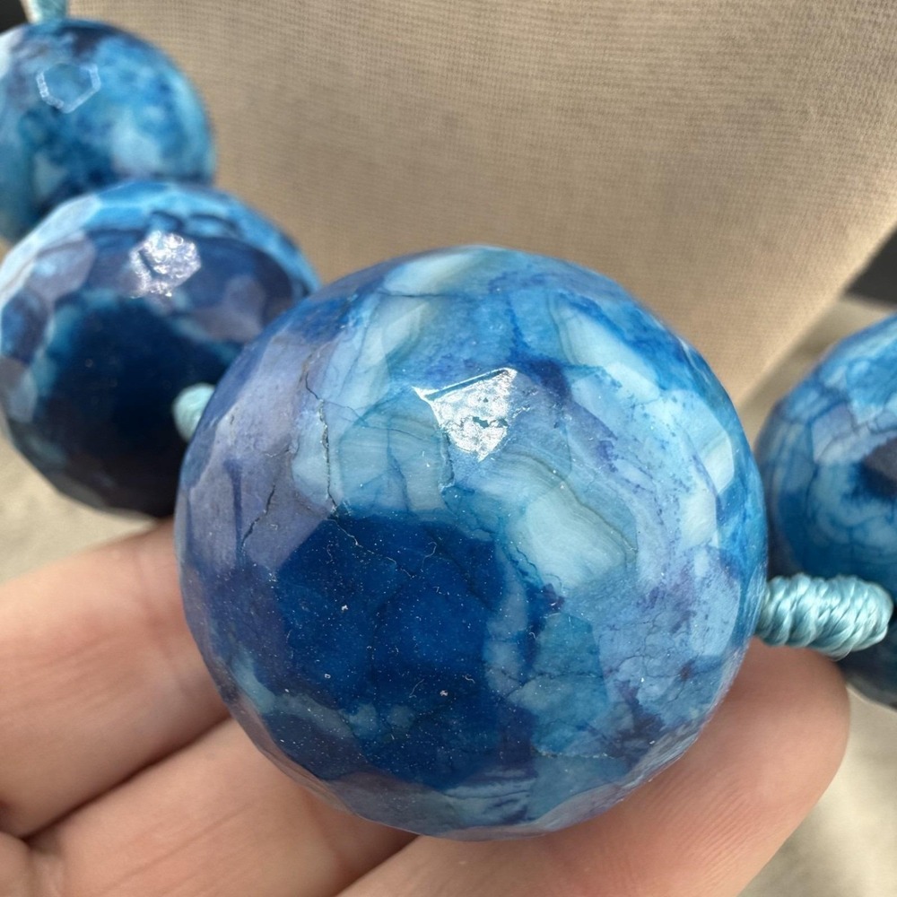 Vintage Estate Chunky Graduated Stone Necklace Blue Faceted Statement 20in